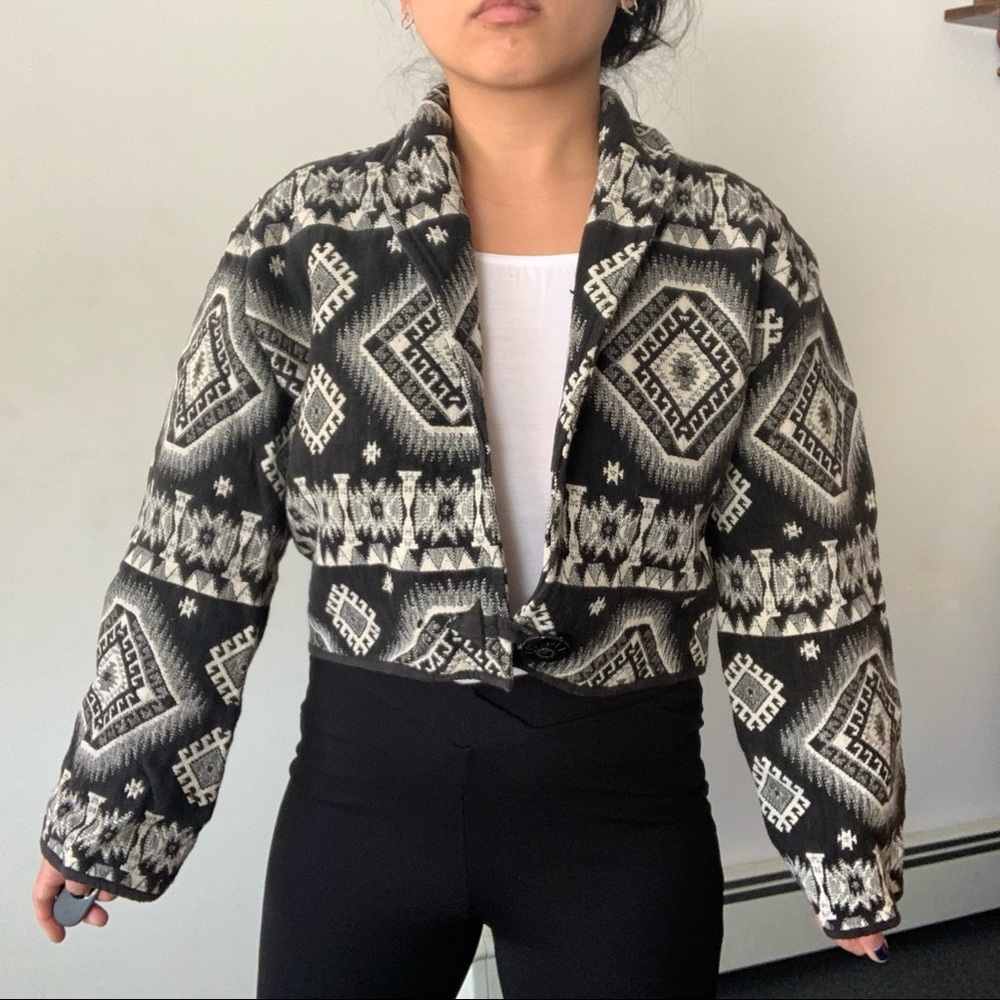 Vintage Tribal Print Cropped Jacket